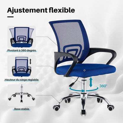 Chaise de Bureau Ergonomique avec Support Lombaire Bleu – كرسي مكتب مريح مع دعامة للظهر