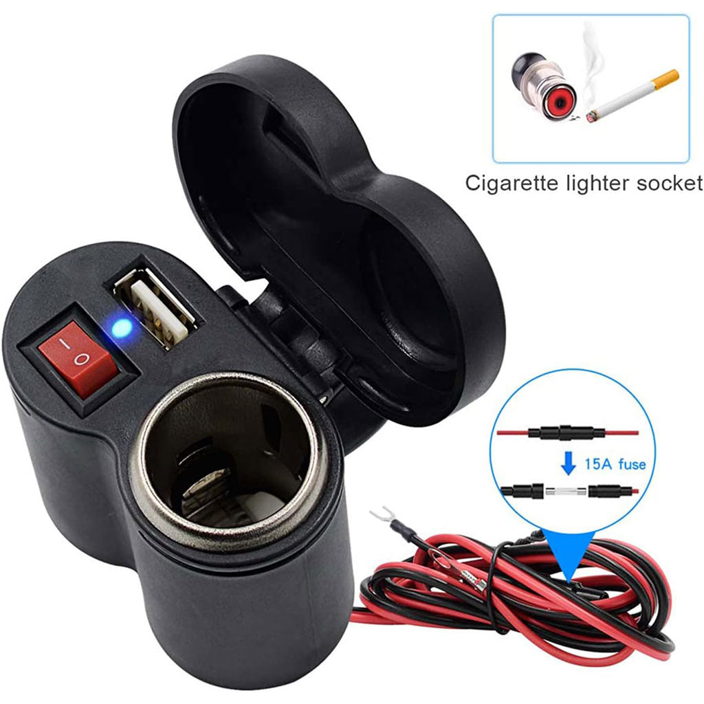 Chargeur USB 12 V pour guidon de moto avec prise allume-cig–are – مقبس طاقة لدرجات النارية