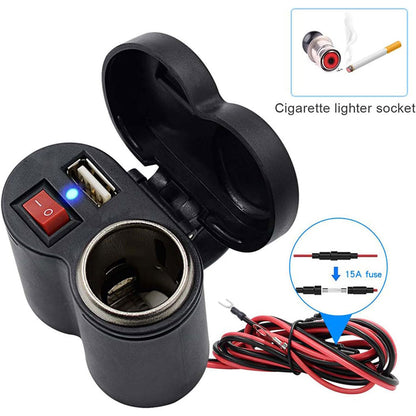Chargeur USB 12 V pour guidon de moto avec prise allume-cig–are – مقبس طاقة لدرجات النارية