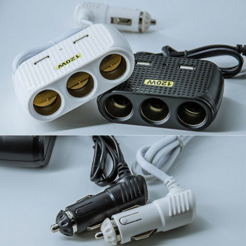 Chargeur de voiture avec 2 USB et 3 allume-cigare 5V