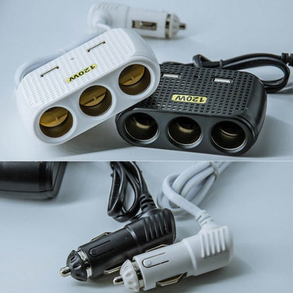 Chargeur de voiture avec 2 USB et 3 allume-cigare 5V