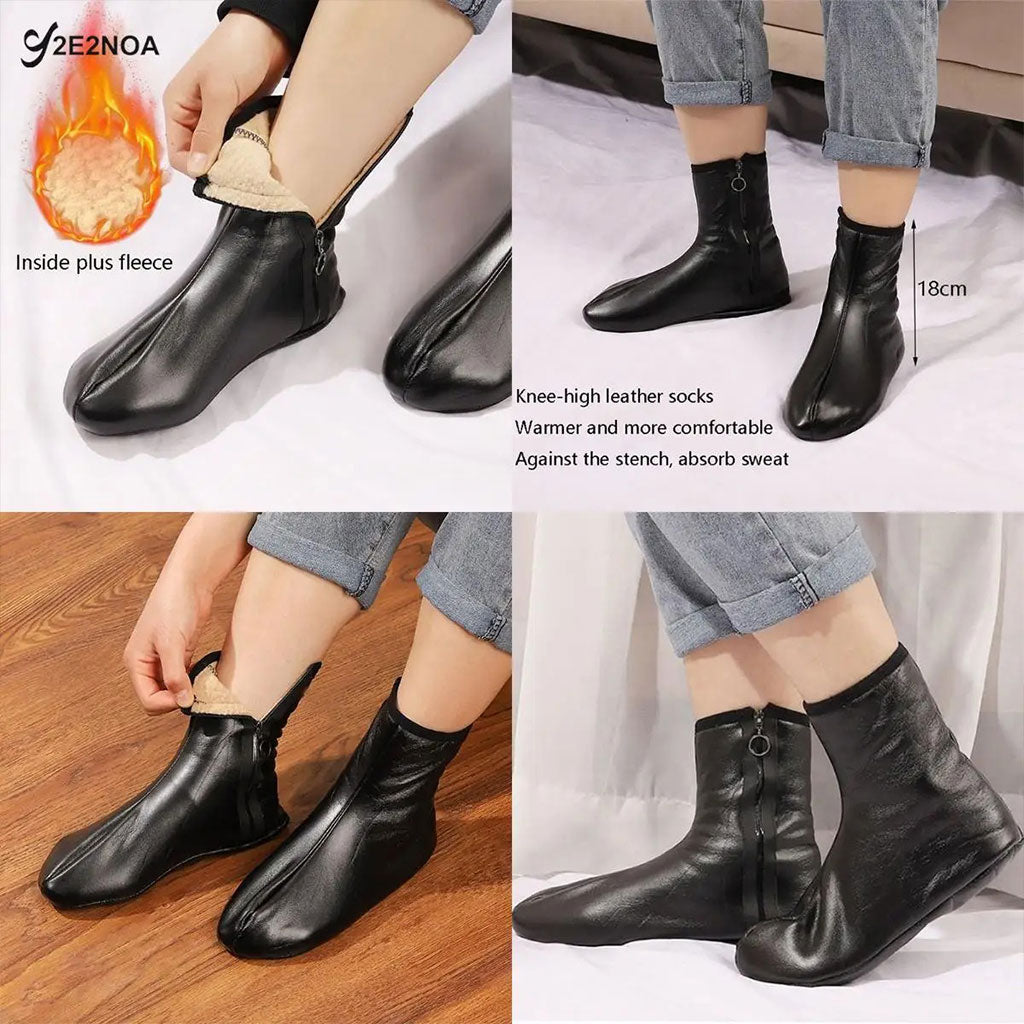 Paire de Chaussettes Chaudes d’hiver unisexes en cuir zippées
