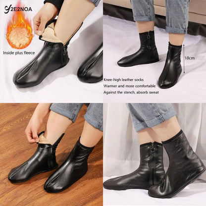 Paire de Chaussettes Chaudes d’hiver unisexes en cuir zippées