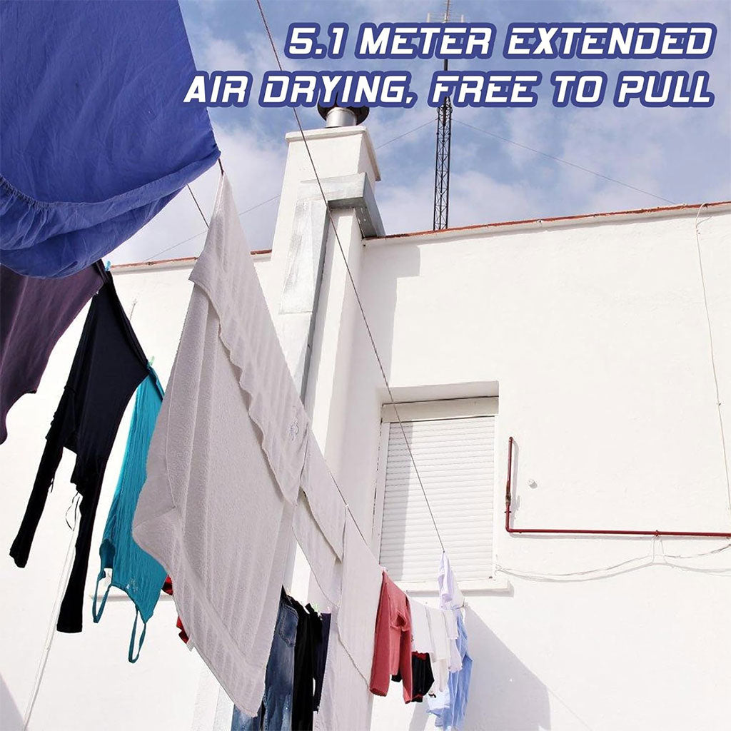 Corde à Linge Rétractable 5.1m en Acier Inoxydable Capacité 20KG – حبل غسيل قابل للسحب