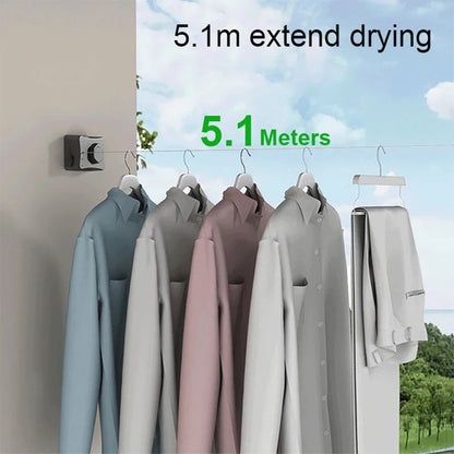 Corde à Linge Rétractable 5.1m en Acier Inoxydable Capacité 20KG – حبل غسيل قابل للسحب