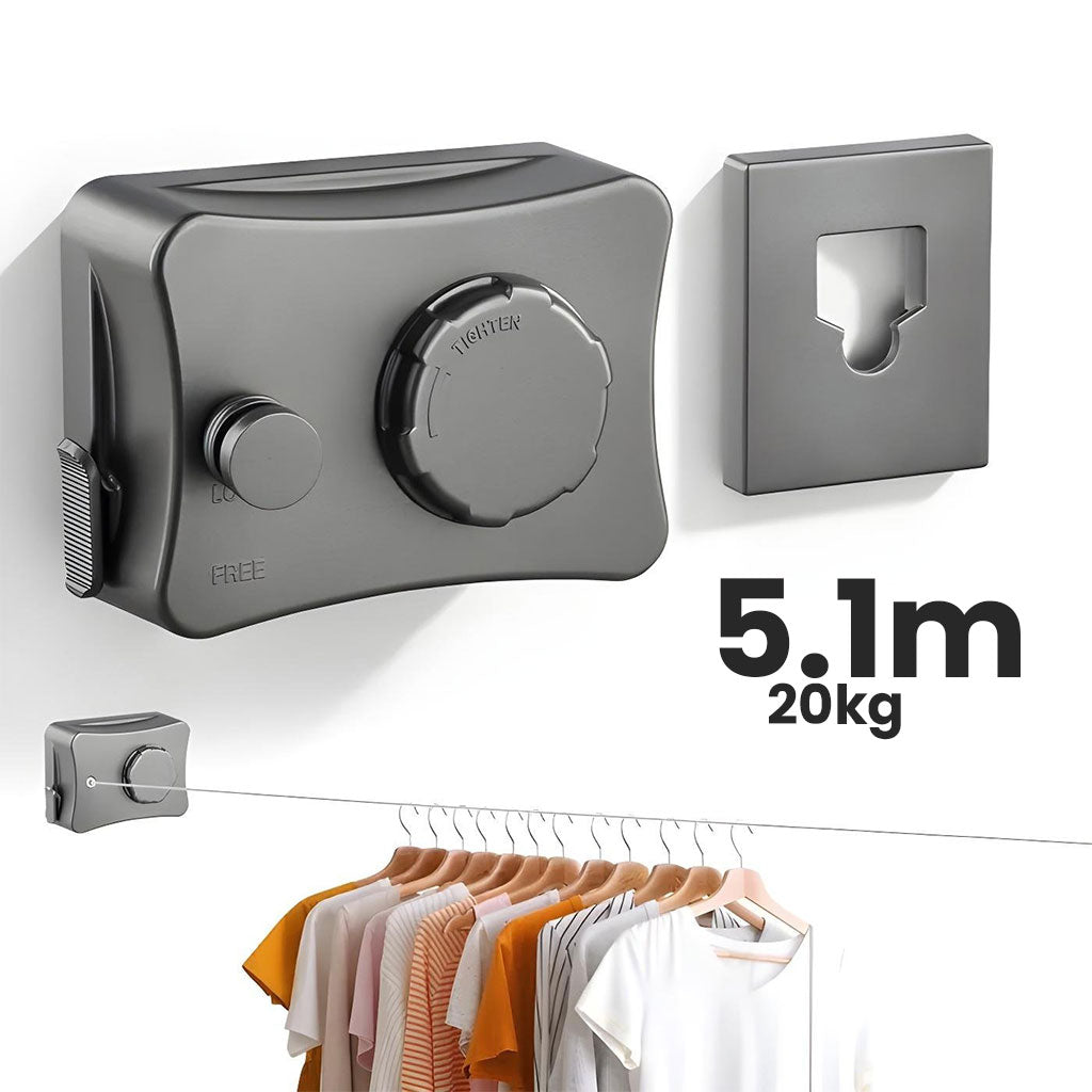 Corde à Linge Rétractable 5.1m en Acier Inoxydable Capacité 20KG – حبل غسيل قابل للسحب تنزوت