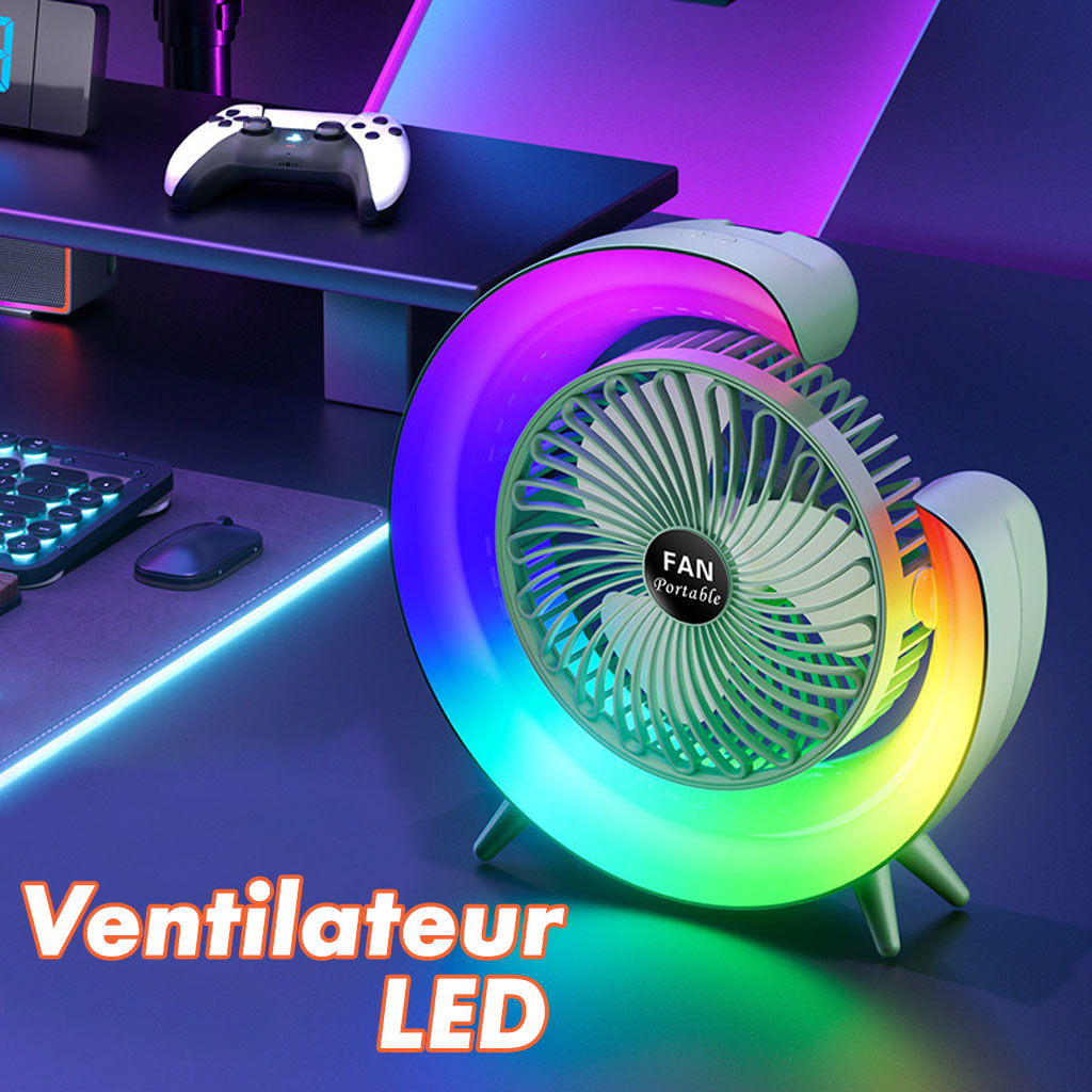 Ventilateur de table portable avec lampe G décorative à LED USB - تنزوت