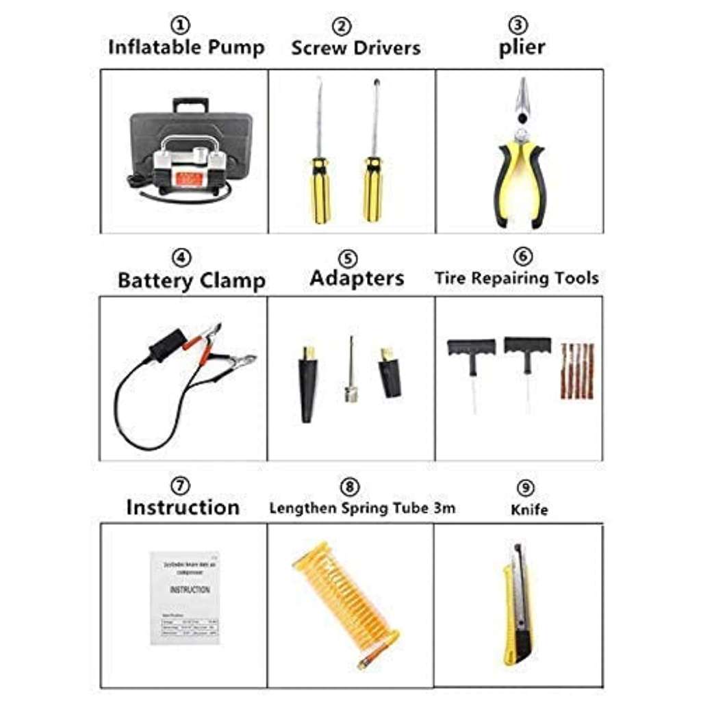 Compresseur d’Air Double Cylindre SHREESAMP avec Kit de réparation 12V -150PSI – مضخة هواء مزدوجة الأسطوانة مع أدوات التصليح