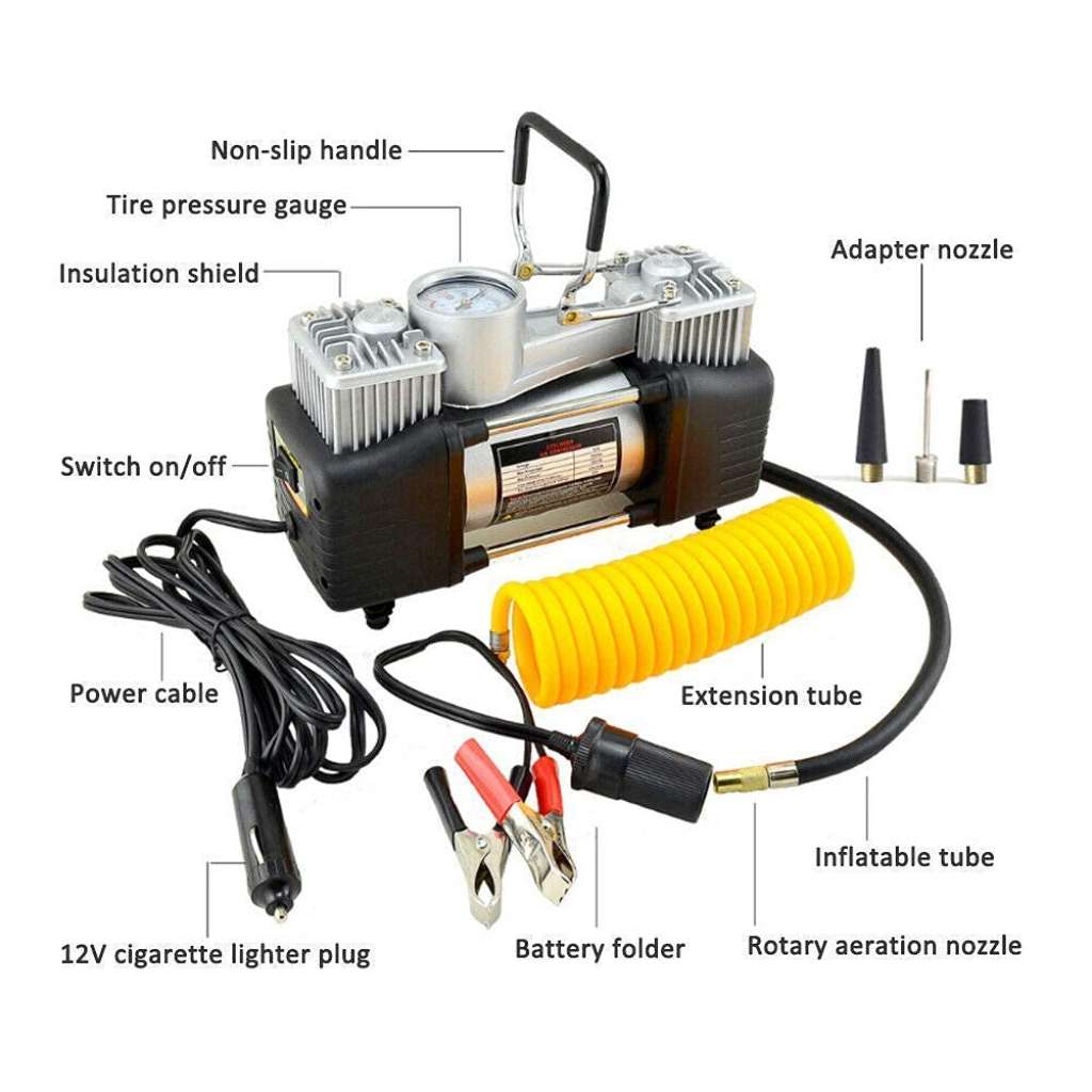 Compresseur d’Air Double Cylindre SHREESAMP avec Kit de réparation 12V -150PSI – مضخة هواء مزدوجة الأسطوانة مع أدوات التصليح