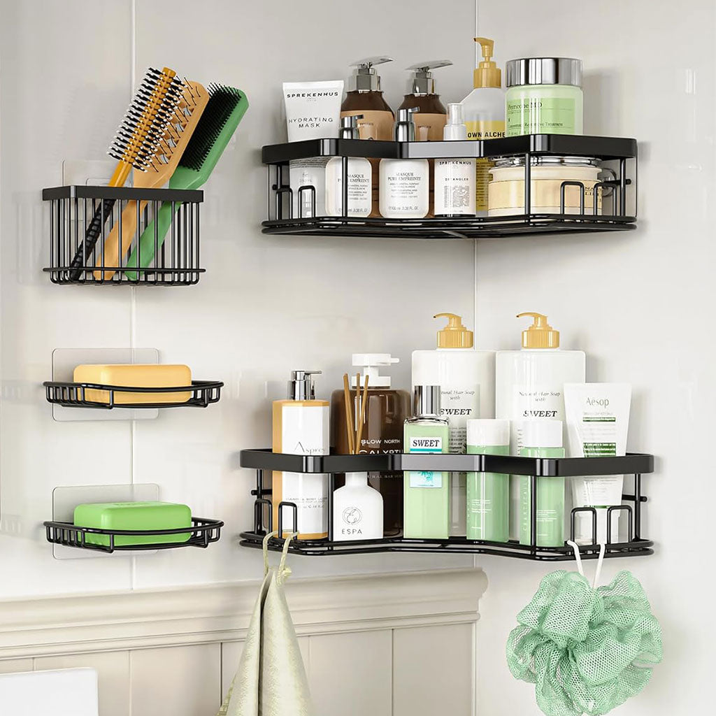 Étagère de rangement pour salle de bain 5pcs en acier inoxydable – طقم رفوف تنظيم للحمام - تنزوت