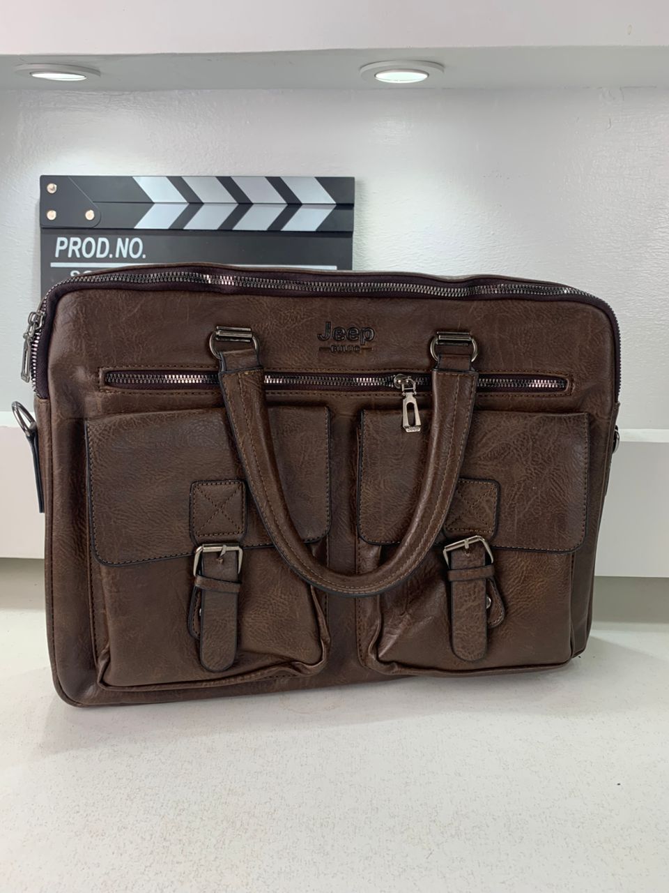 Cartable Homme en Simili Cuir Design Élégant Jeep Marron Foncé – حقيبة جلدية لون بني داكن