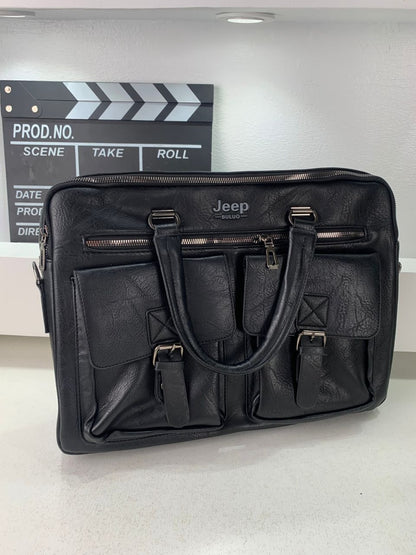 Cartable Homme en Simili Cuir Design Élégant Jeep Noir – حقيبة جلدية لون أسود