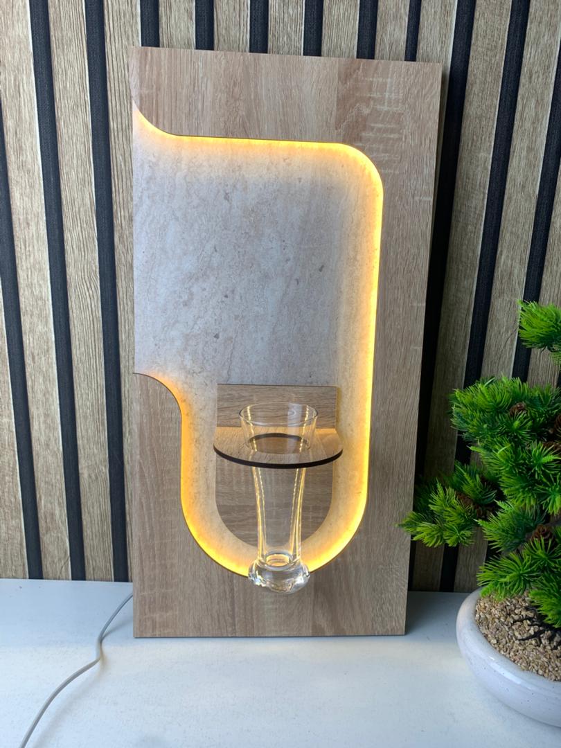 Panneau Mural Décoratif avec Éclairage LED Design Moderne en Bois V3