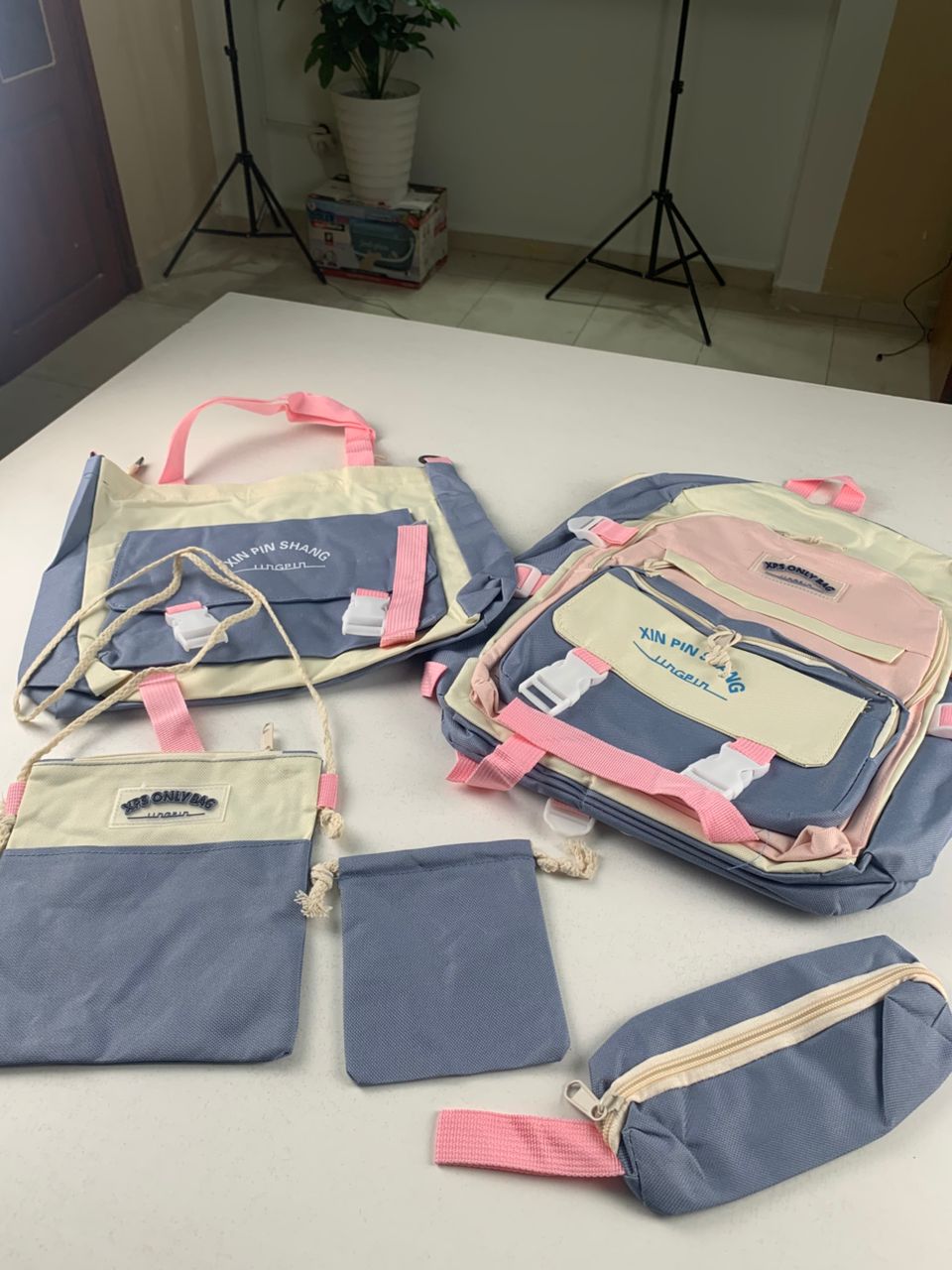 Ensemble de sacs d’école Kawai pour adolescents 5Pcs Xin Pin Shang Bleu – محفظة 5 قطع كاواي أزرق