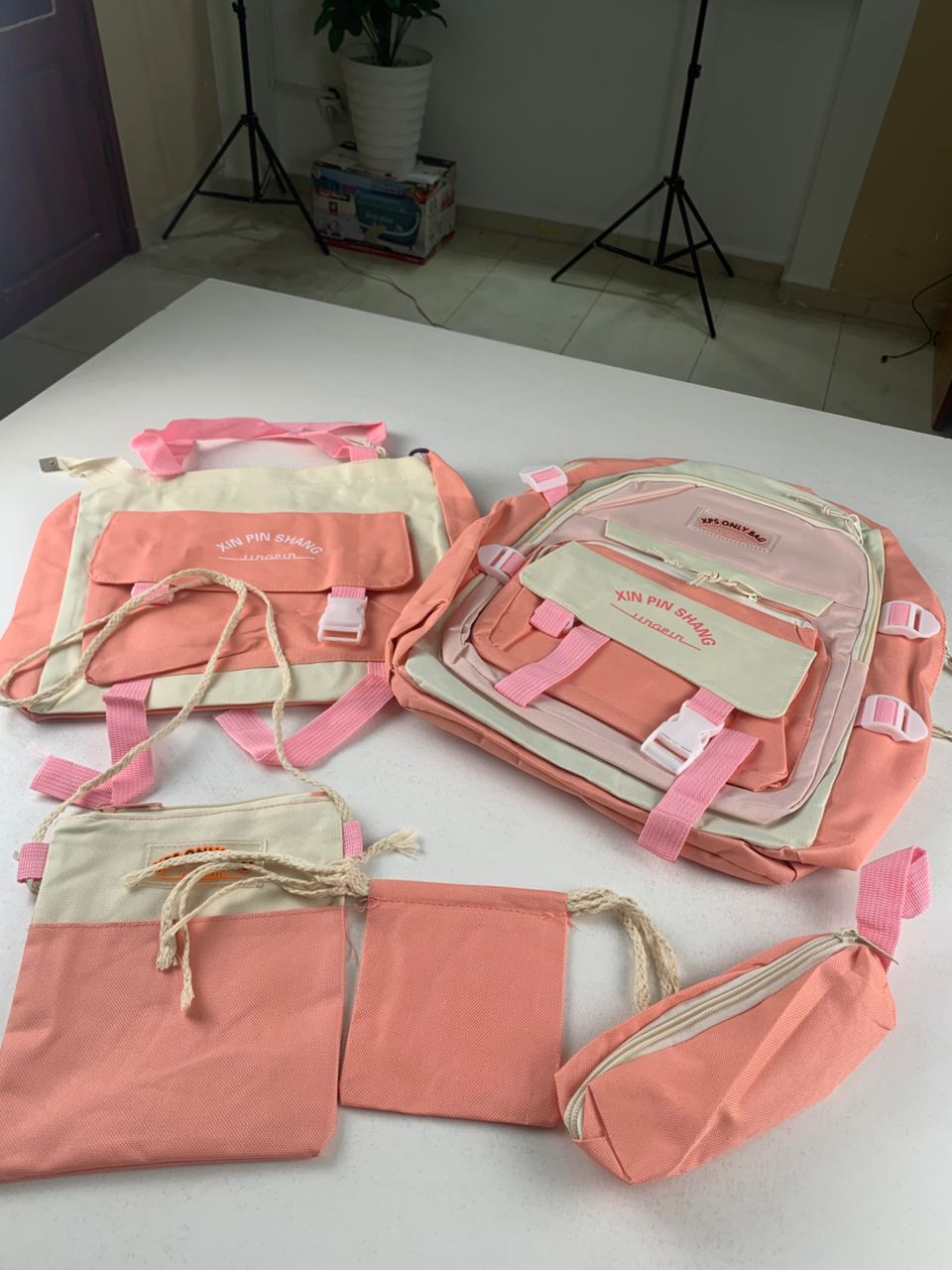 Ensemble de sacs d’école Kawai pour adolescents 5Pcs Xin Pin Shang Rose – محفظة 5 قطع كاواي وردي