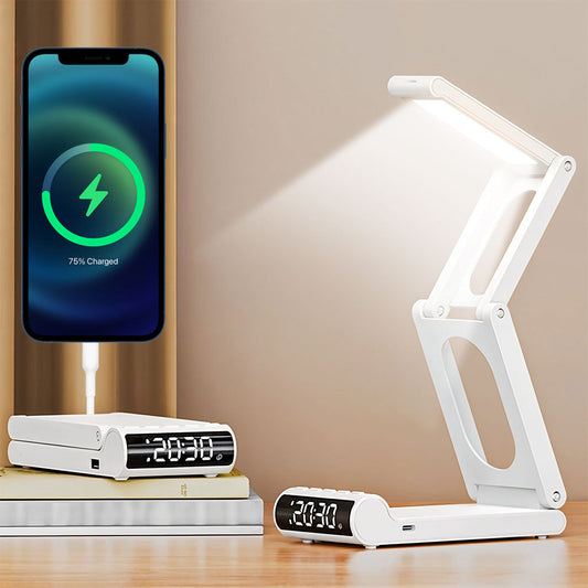 Lampe de bureau rechargeable sans fil avec réveil LED et power bank 5000 mAh – مصباح مكتب ومصباح مع شاحن متنقل تنزوت