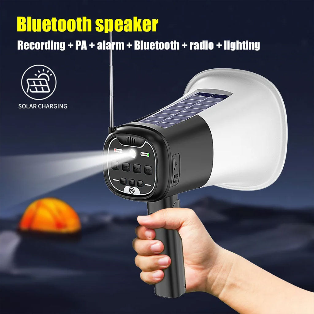 Mégaphone solaire portable pour Enregistrement en Extérieur avec Bluetooth V5.3 – مكبر صوت ومسجل بلوتوث