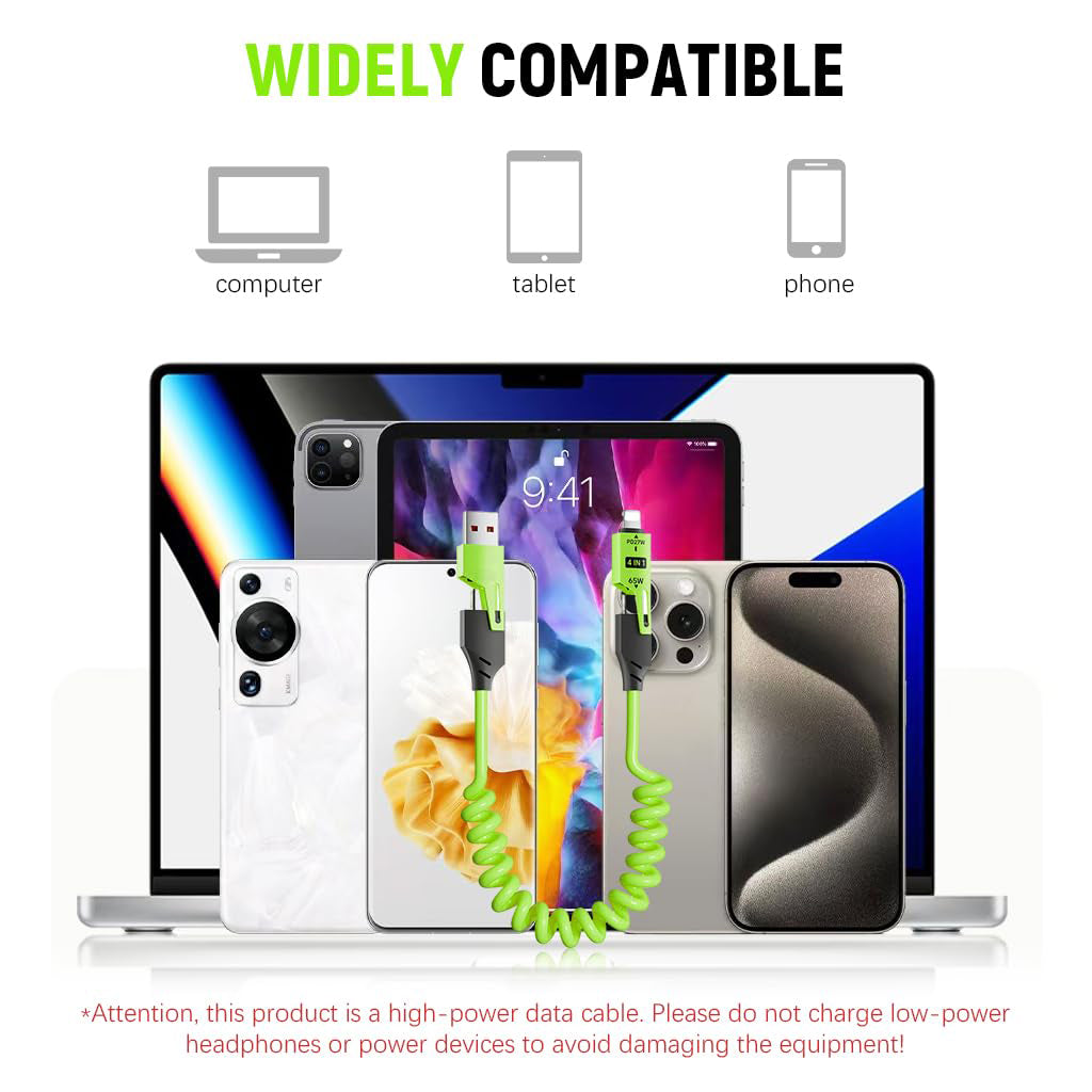 Câble USB 4en1 à Ressort Fast Charge 65 W – كابل شحن سريع