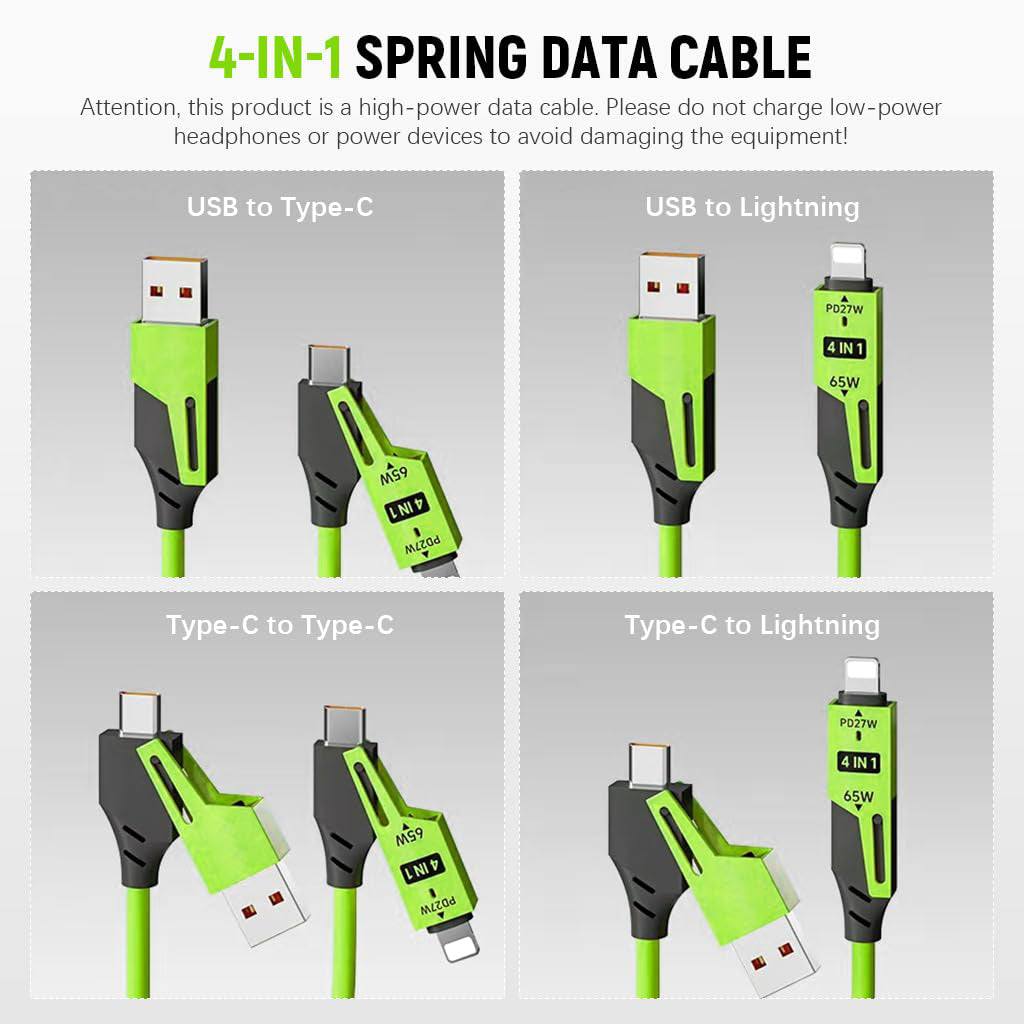 Câble USB 4en1 à Ressort Fast Charge 65 W – كابل شحن سريع