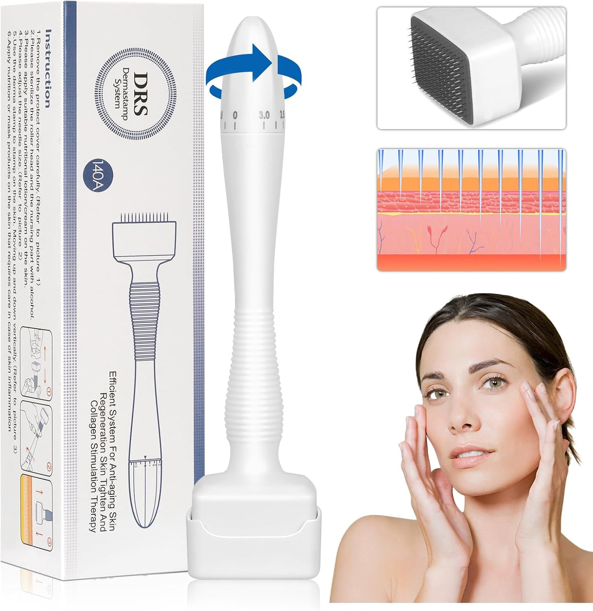 Derma Stamp Professional ديرما ستامب بإبر تيتانيوم قابلة للتعديل 0–3 مم | 140 إبرة للشعر واللحية والبشرة