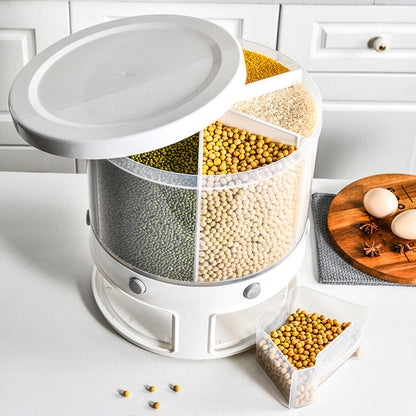 Distributeur de nourriture, récipient de stockage de céréales rotatif 360 degrés