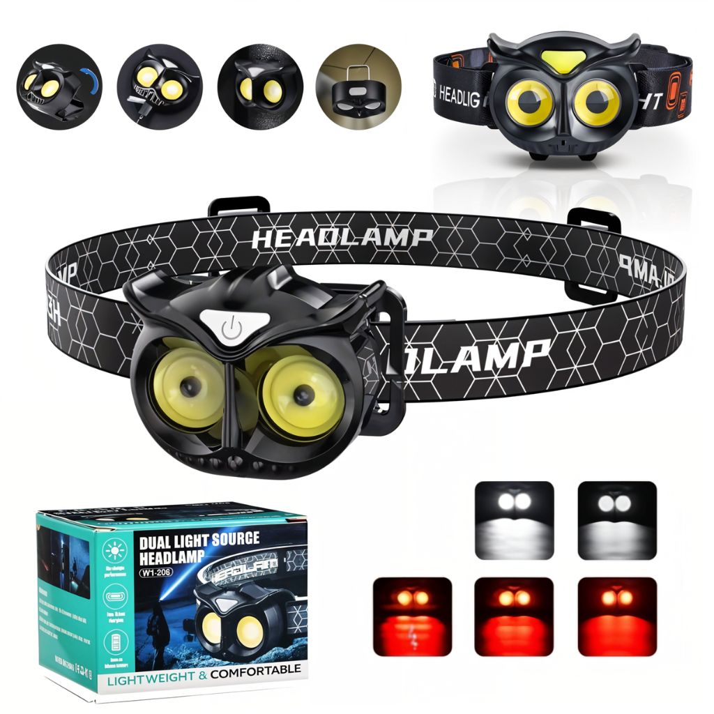 Hibou Lampe frontale LED rechargeable 1500 lumens, 5 modes, étanche IPX4 تنزوت
