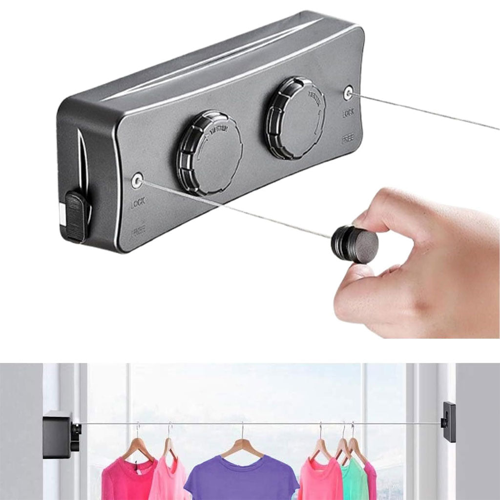Double Corde à Linge Rétractable 2 x 5,1m en Acier Inoxydable Capacité 40KG – حبل غسيل مزدوج قابل للسحب