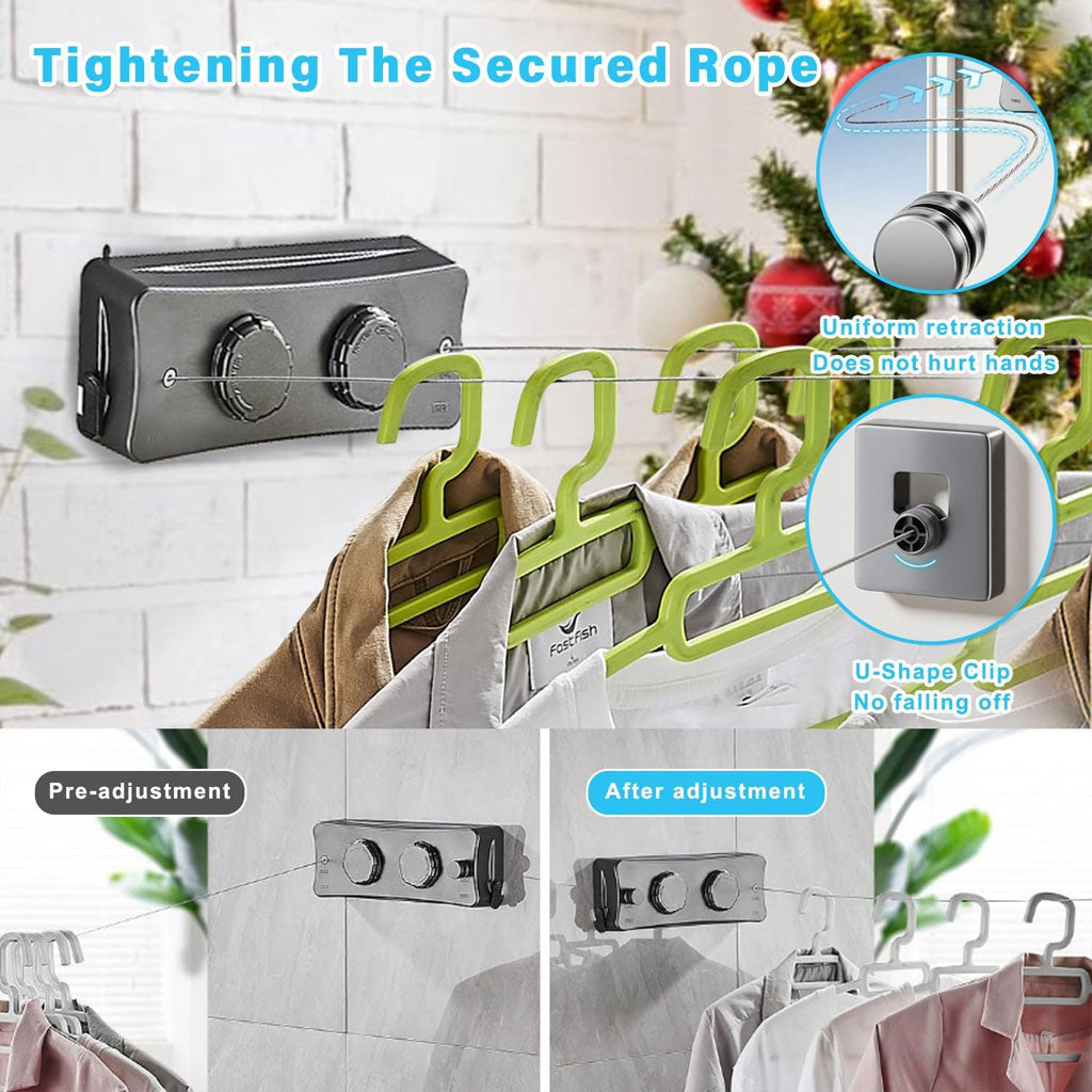 Double Corde à Linge Rétractable 2 x 5,1m en Acier Inoxydable Capacité 40KG – حبل غسيل مزدوج قابل للسحب