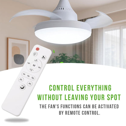 Ventilateur de plafond rétractable avec lumière réglable et télécommande
