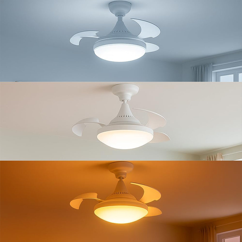 Ventilateur de plafond rétractable avec lumière réglable et télécommande