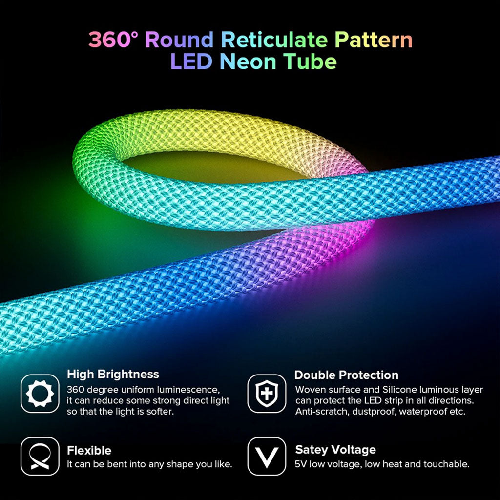 Bande LED Néon RGB motif réticulaire rond à 360 degrés flexible – شريط إضاءة ملونة