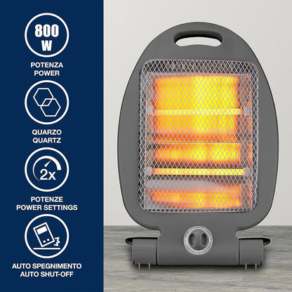 Chauffage à quartz 2 niveaux de chauffe de 800W avec Interrupteur de sécurité – مدفأة كهربائية