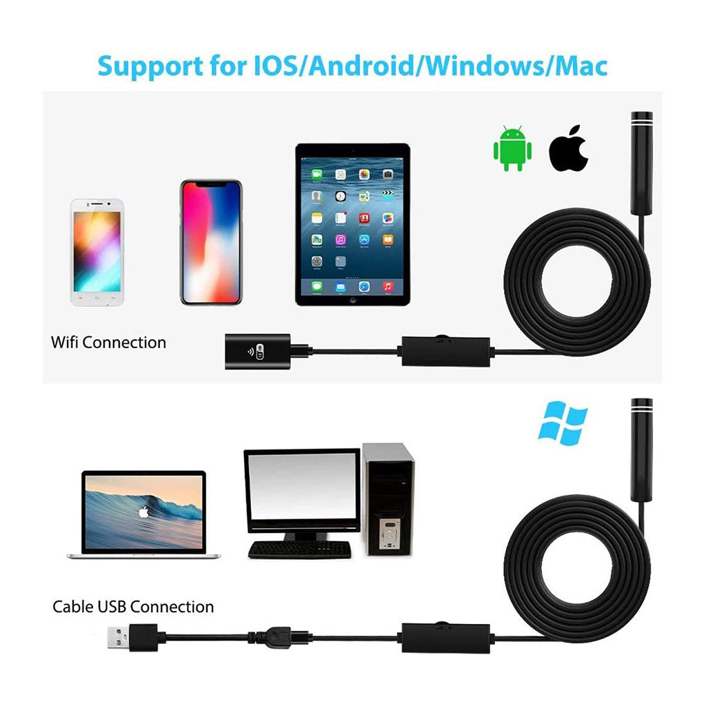 Endoscope WiFi Caméra d’inspection sans Fil 8 mm 6 LED réglables pour Smartphone – كاميرة للمناطق الضيقة