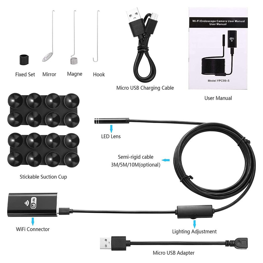 Endoscope WiFi Caméra d’inspection sans Fil 8 mm 6 LED réglables pour Smartphone – كاميرة للمناطق الضيقة