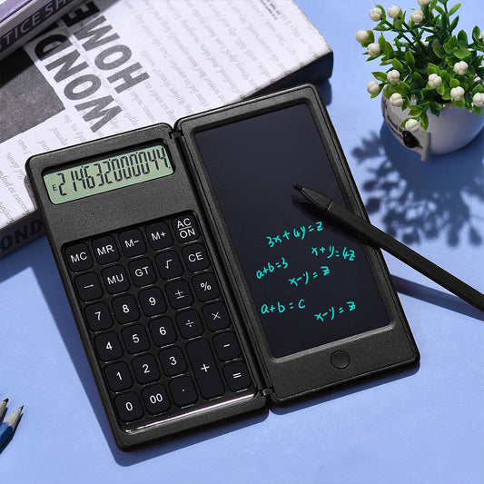 Calculatrice pliable et numérique avec tablette d’écriture LCD 6 pouces – آلة حاسبة ولوحة كتابة 2في1 تنزوت