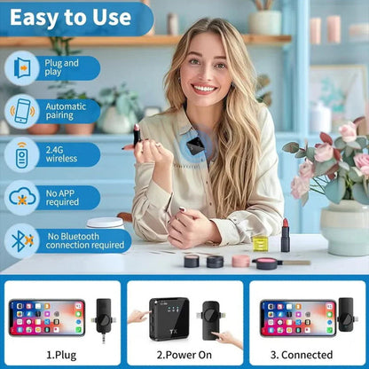 Double Microphone Sans Fil Professionnel 2en1 pour iPhone et Android F15-2 – ميكروفون لاسلكي 2قطع متعدد المنافذ