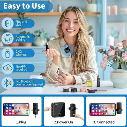 Microphone Sans Fil Professionnel 2en1 pour iPhone et Android F15 – ميكروفون لاسلكي متعدد المنافذ