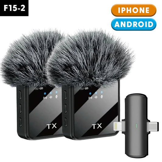 Double Microphone Sans Fil Professionnel 2en1 pour iPhone et Android F15-2 – ميكروفون لاسلكي 2قطع متعدد المنافذ - تنزوت