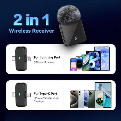 Microphone Sans Fil Professionnel 2en1 pour iPhone et Android F15 – ميكروفون لاسلكي متعدد المنافذ