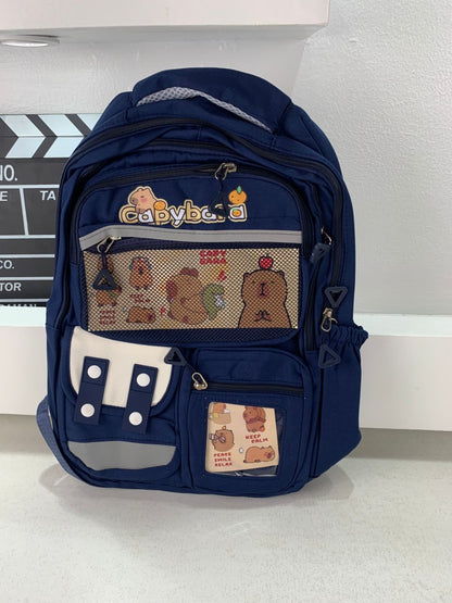 Sac à Dos Enfant Kawaii Capybara Bleu Nuit – حقيبة ظهر للأطفال أزرق ليلي