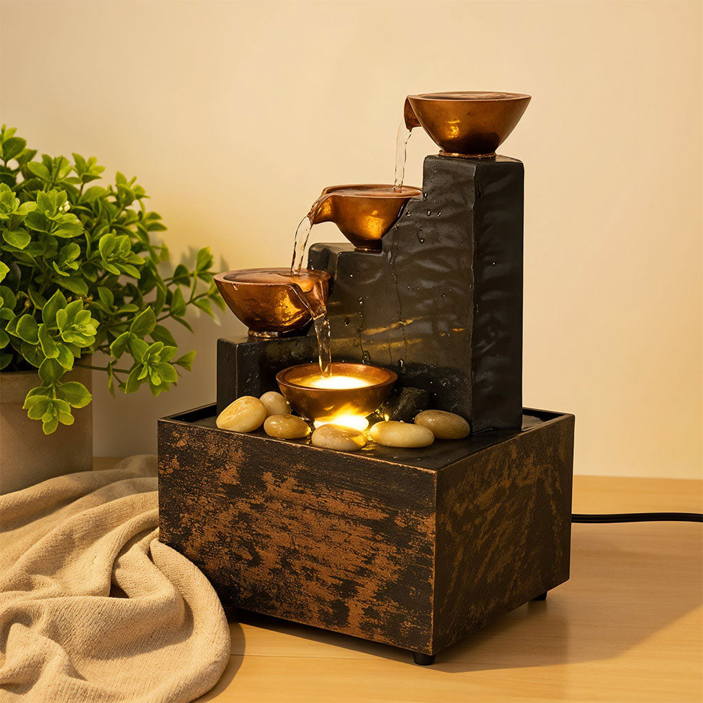 Fontaine à eau cascade avec éclairage LED pour décoration intérieure et ambiance V1 - تنزوت
