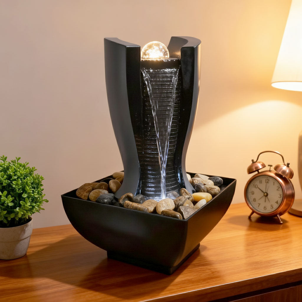 Fontaine à eau en forme de tour cascade avec boule de cristal et éclairage LED V6 - تنزوت