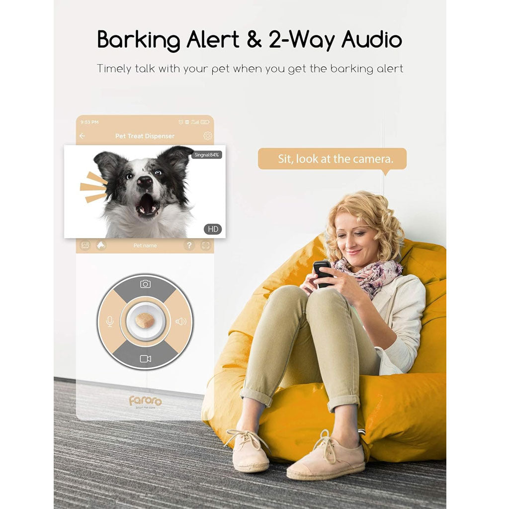 Faroro Caméra Full HD 1080P pour chien avec distributeur de friandises à distance