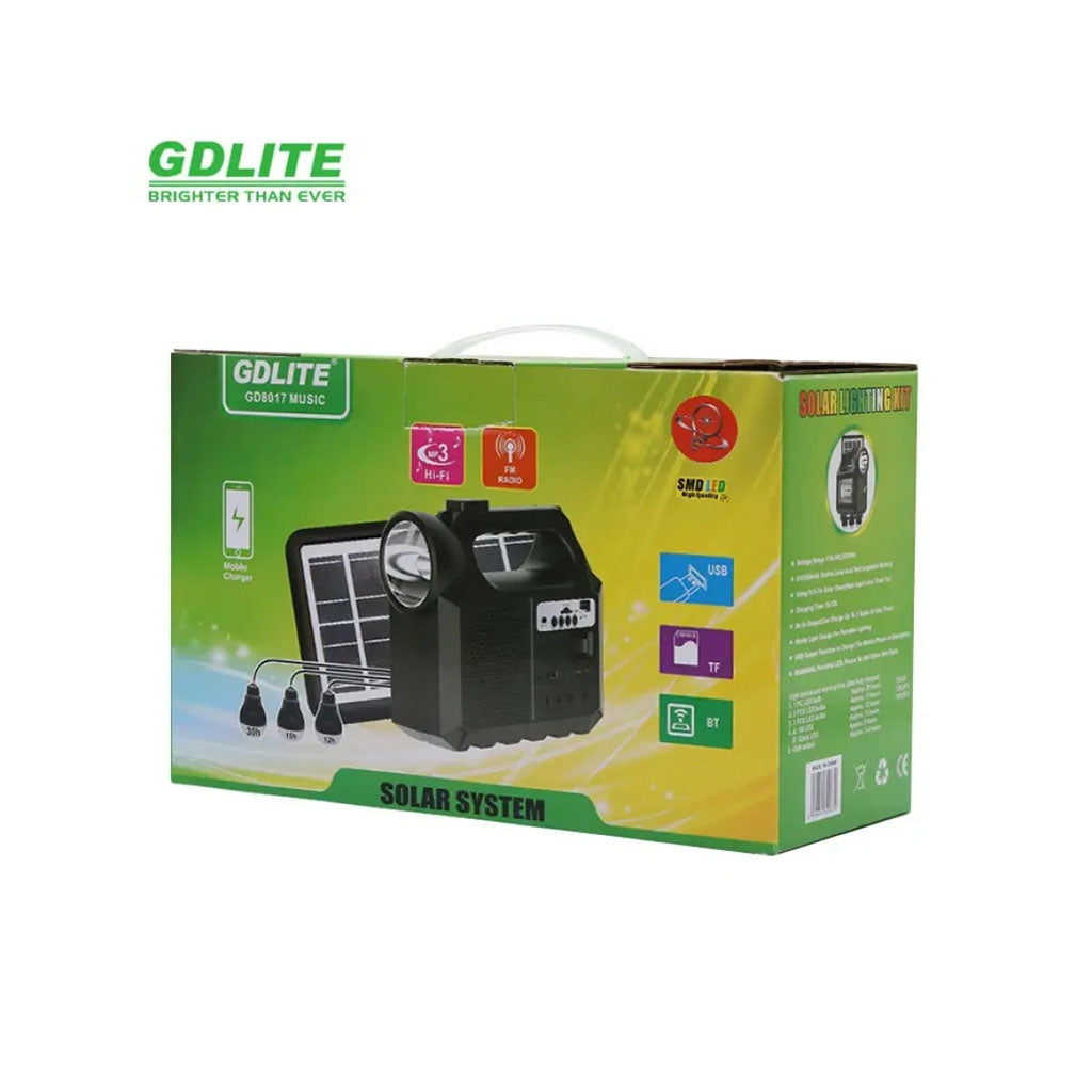 Système d’Éclairage Solaire avec Haut Parleur Bluetooth GDLITE GD8017 – طقم إنارة بالطاقة الشمسية مع مكبر صوت بلوتوث