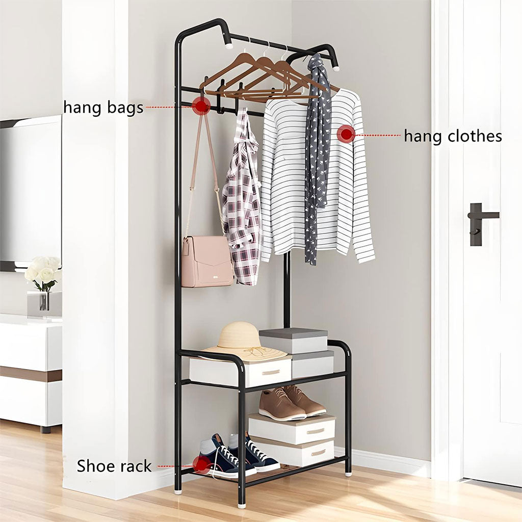 Porte Manteau et Organisateur de Chaussures en Métal avec Cintres – علاقة ملابس ومنظم أحذية 2في1