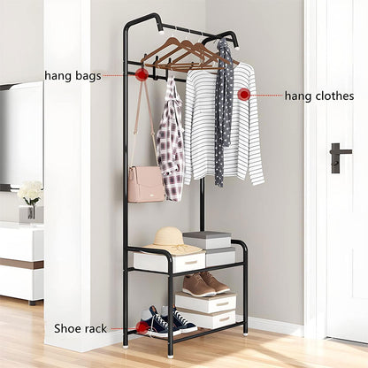Porte Manteau et Organisateur de Chaussures en Métal avec Cintres – علاقة ملابس ومنظم أحذية 2في1
