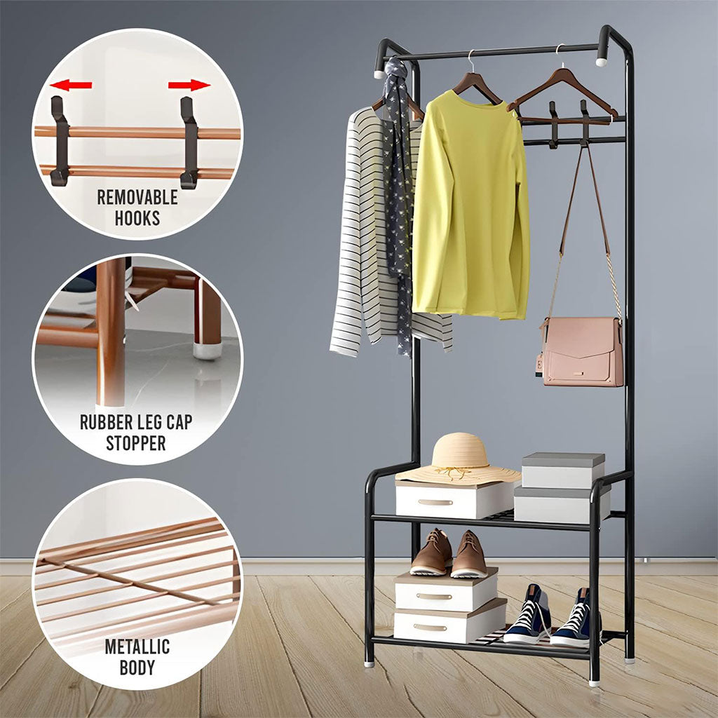 Porte Manteau et Organisateur de Chaussures en Métal avec Cintres – علاقة ملابس ومنظم أحذية 2في1 تنزوت