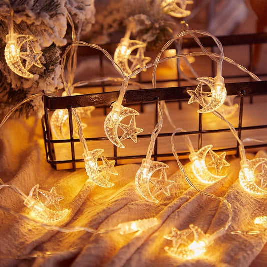 Guirlande Lumineuse LED Lune et Étoiles – سلسلة أضواء على شكل هلال ونجوم للزينة تنزوت