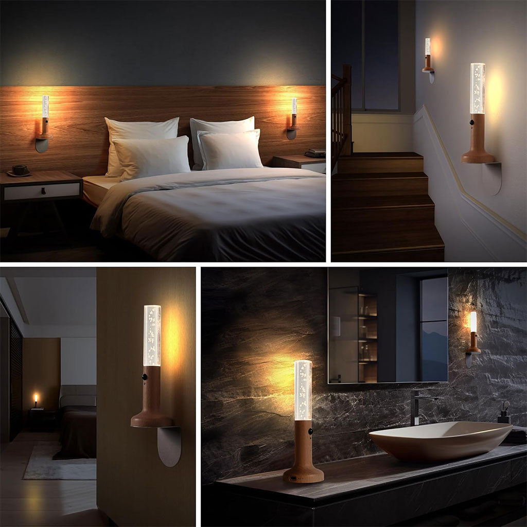 Applique murale rechargeable en bois avec détecteur de mouvement effet glow – مصباح جداري محمول