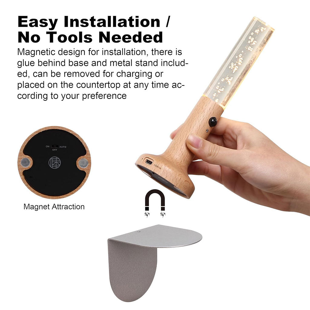 Applique murale rechargeable en bois avec détecteur de mouvement effet glow – مصباح جداري محمول
